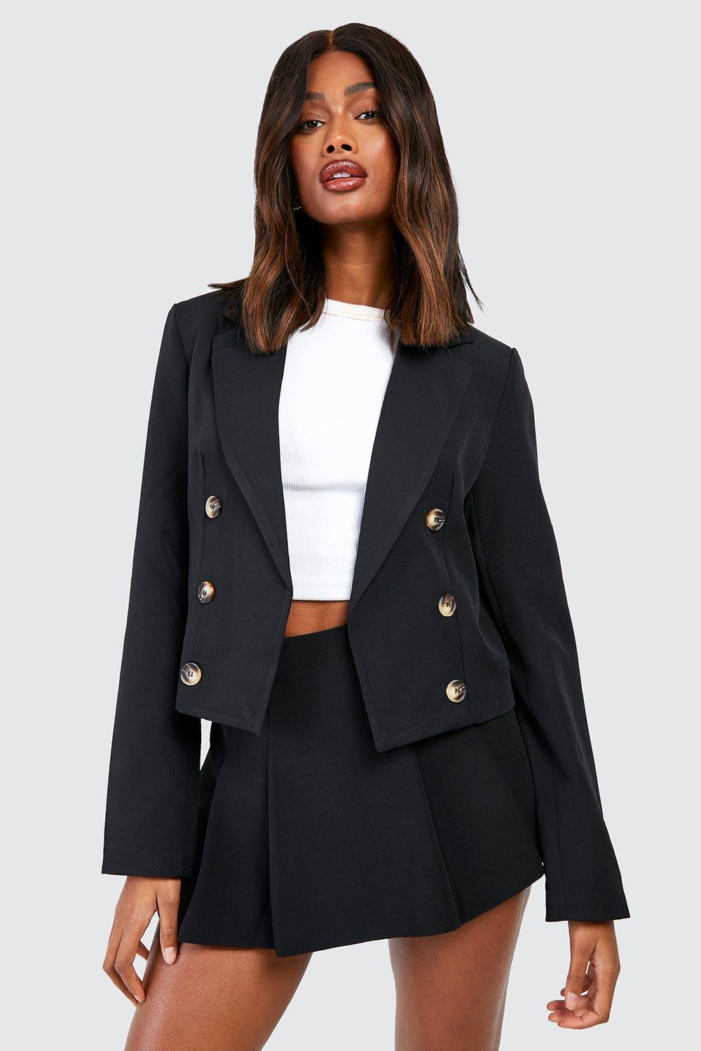 Boohoo Korte Long Line Blazer Met Nephoornen Knopen En Dubbele Knopen, Black