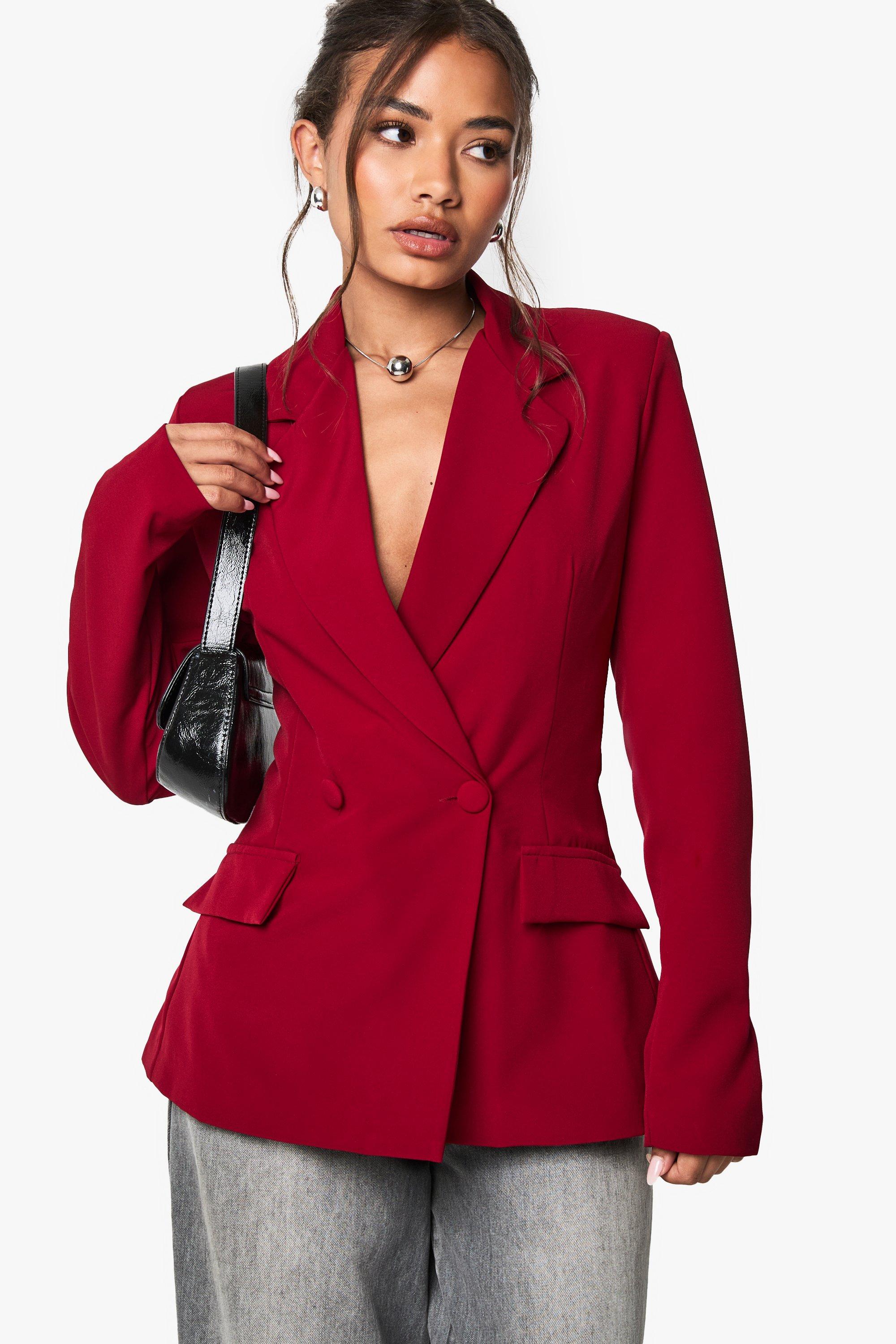 Boohoo Getailleerde Blazer Met Laag Decolleté, Berry