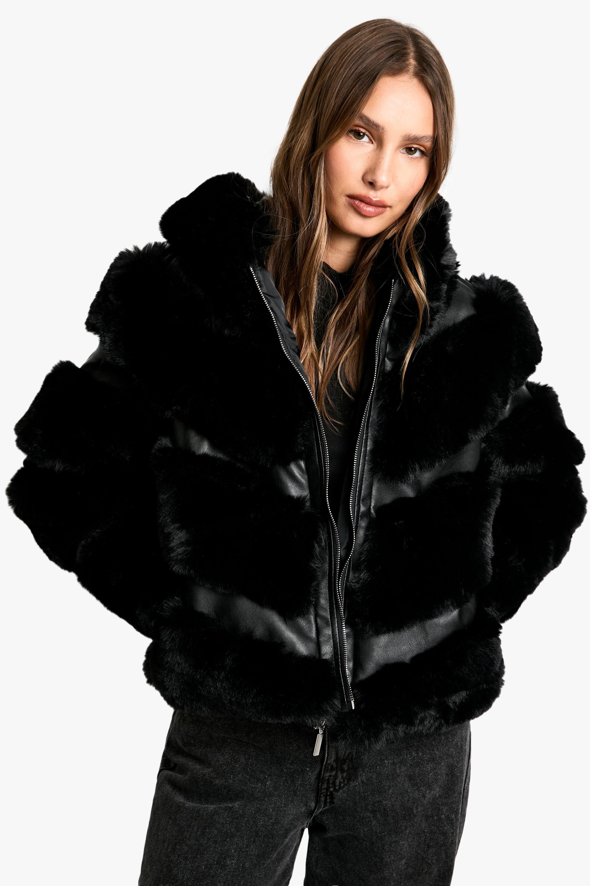 Boohoo Jas Met Faux Fur Capuchon, Black