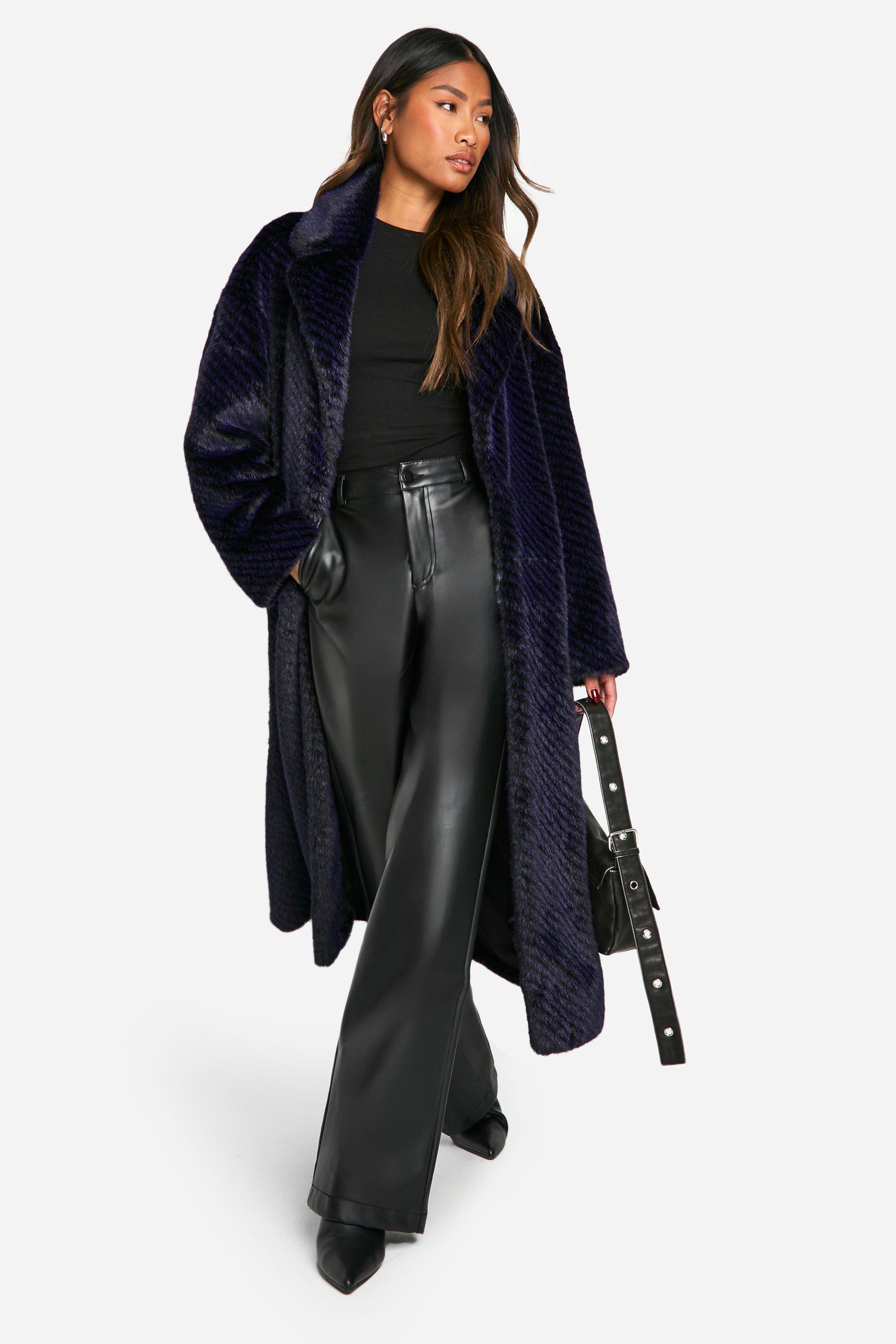 Boohoo Luxe Two Tone Faux Fur Jas, Navy