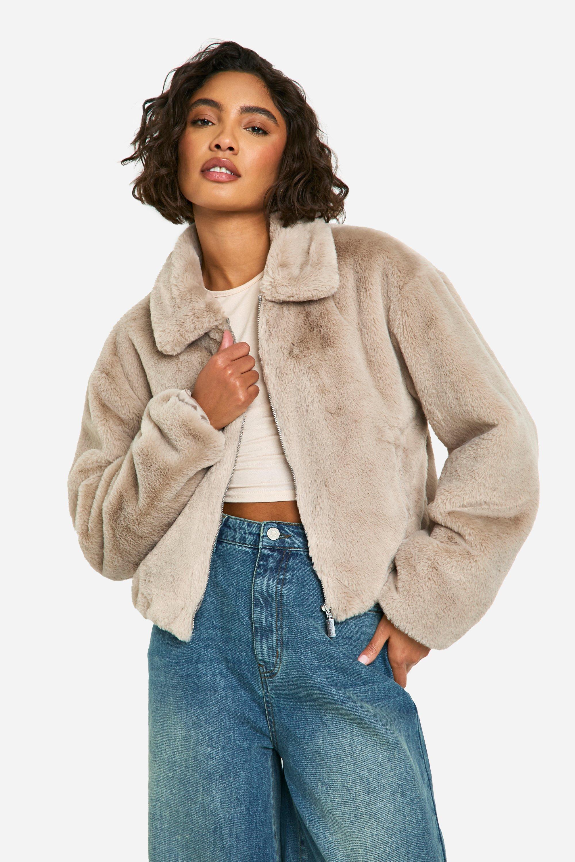 Boohoo Tall Korte Faux Fur Jas, Mink