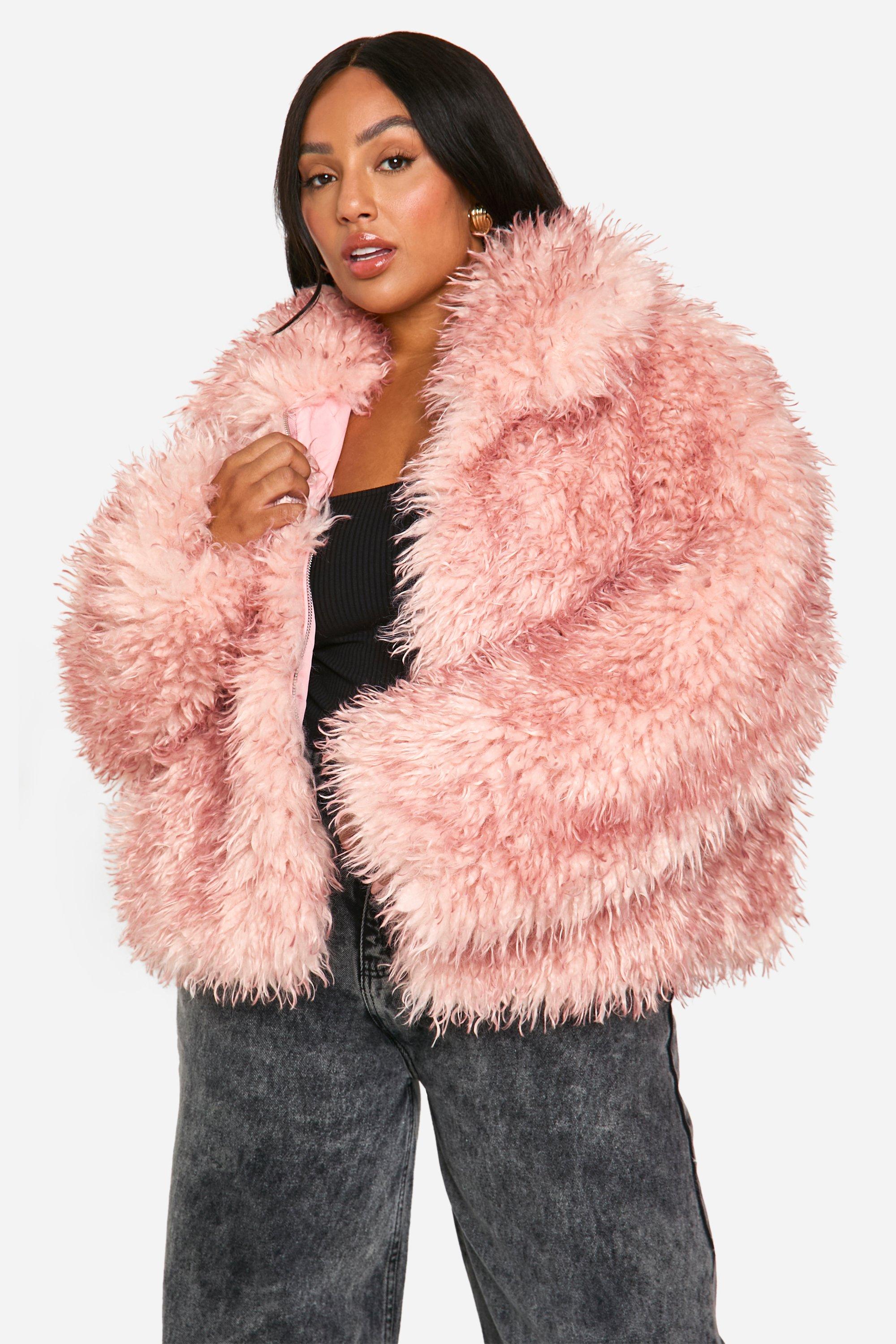Boohoo Plus Pluizige Faux Fur Jas, Pink