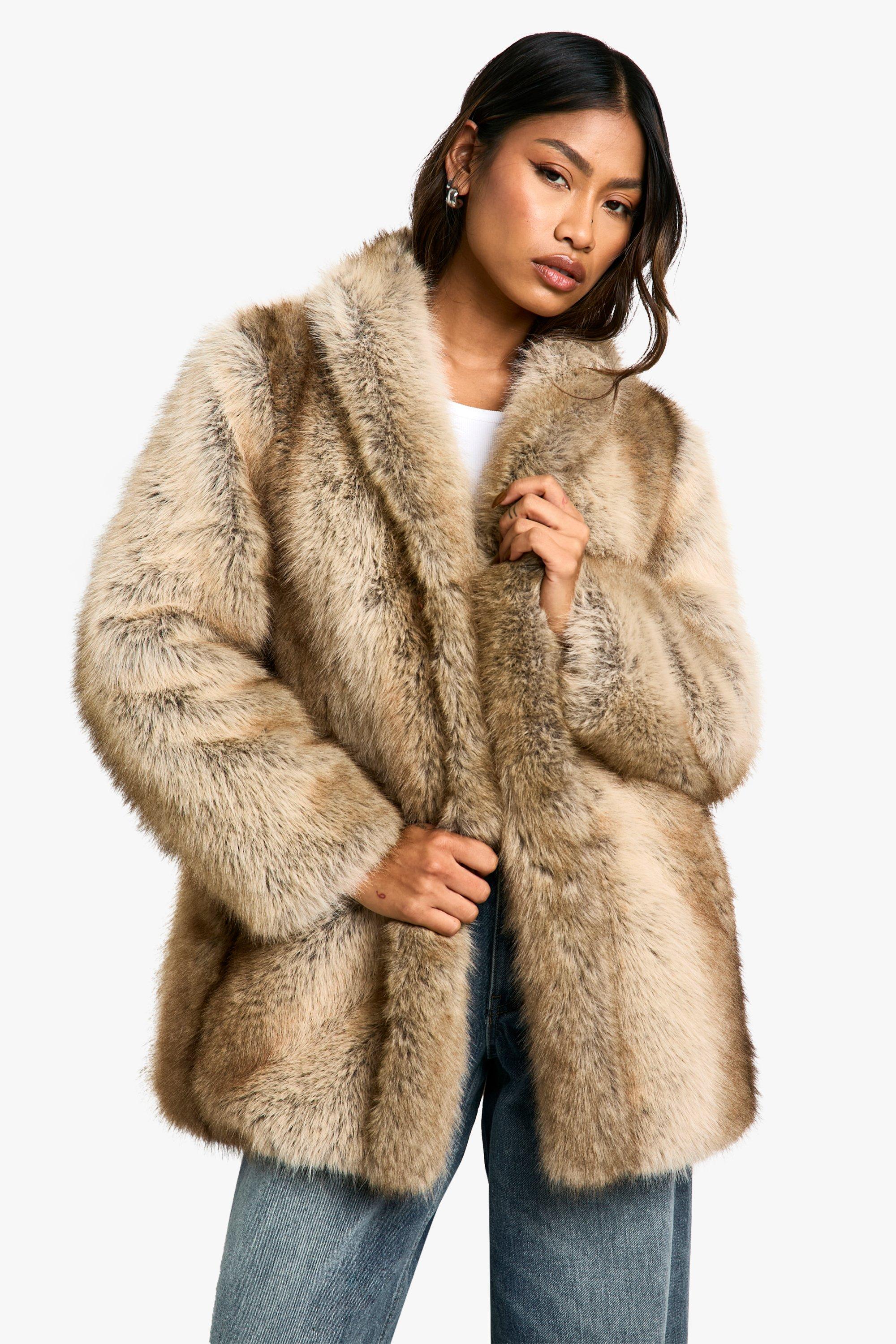 Boohoo Premium Vintage Look Faux Fur Jas, Grey