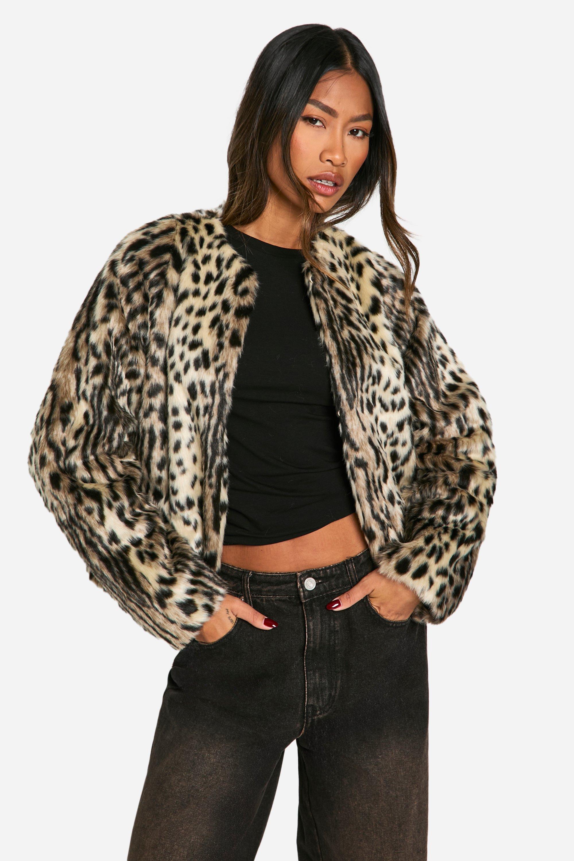 Boohoo Kraagloze Faux Fur Cheetah Jas, Light Beige