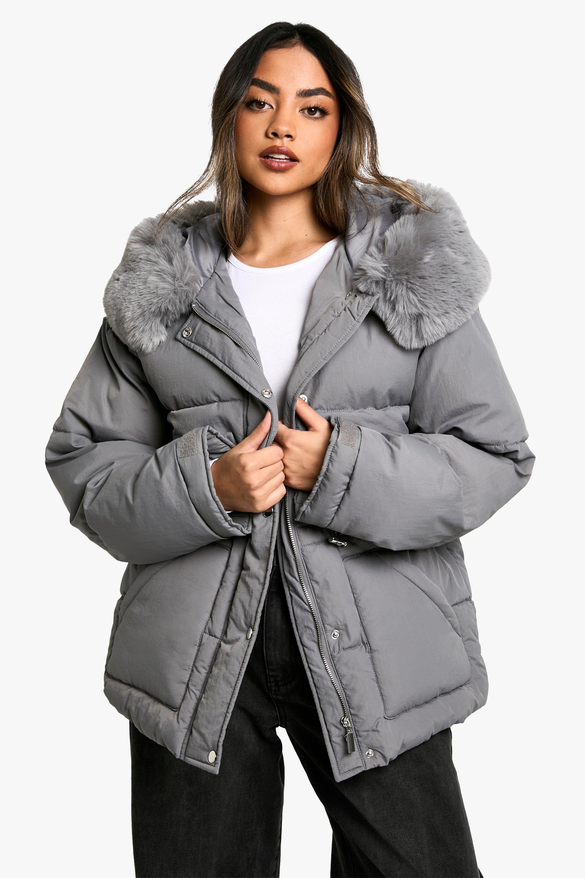 Boohoo Gewatteerde Parka Jas Met Faux Fur Capuchon, Grey