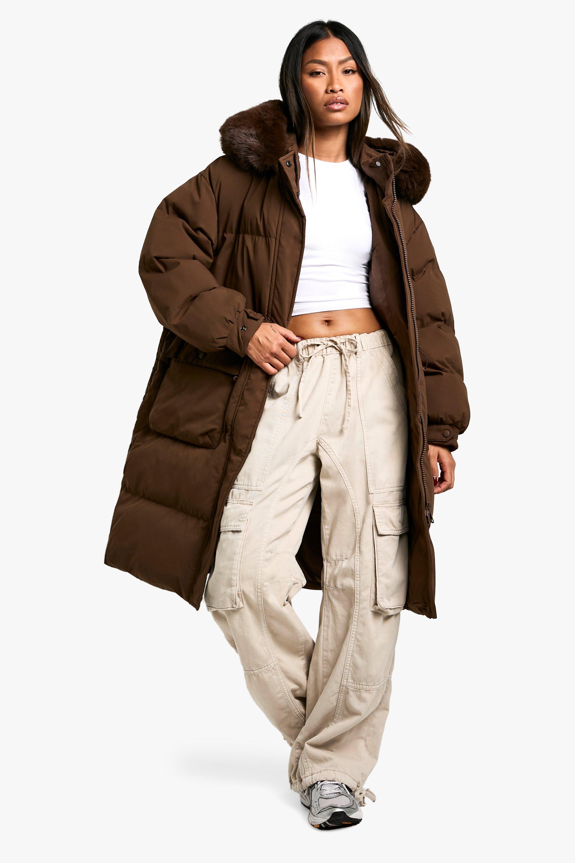 Boohoo Premium Parka Jas Met Faux Fur Zoom, Brown