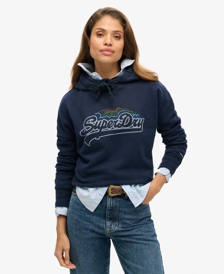 Superdry Vrouwen Hoodie met Logo en Regenboogprint Blauw