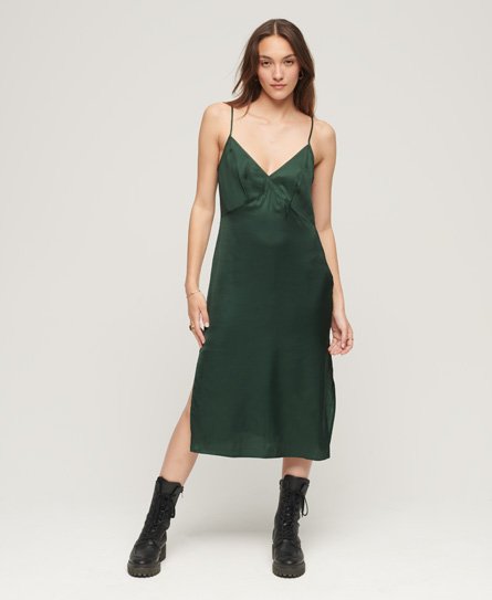 Superdry Vrouwen Satijnen Cami Midi-jurk Groen
