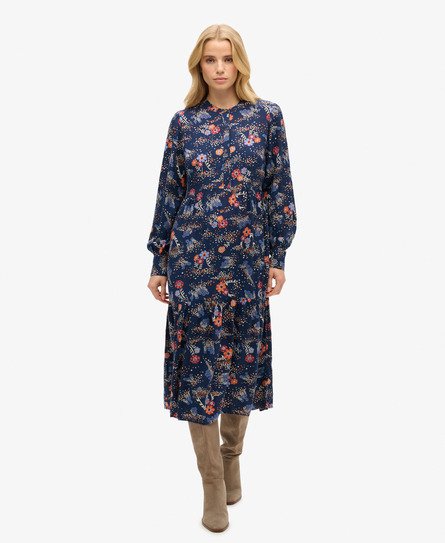 Superdry Vrouwen Midi-jurk met Lange Mouwen Donkerblauw