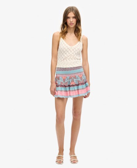 Superdry Vrouwen Shirred Minirok met Print Roze
