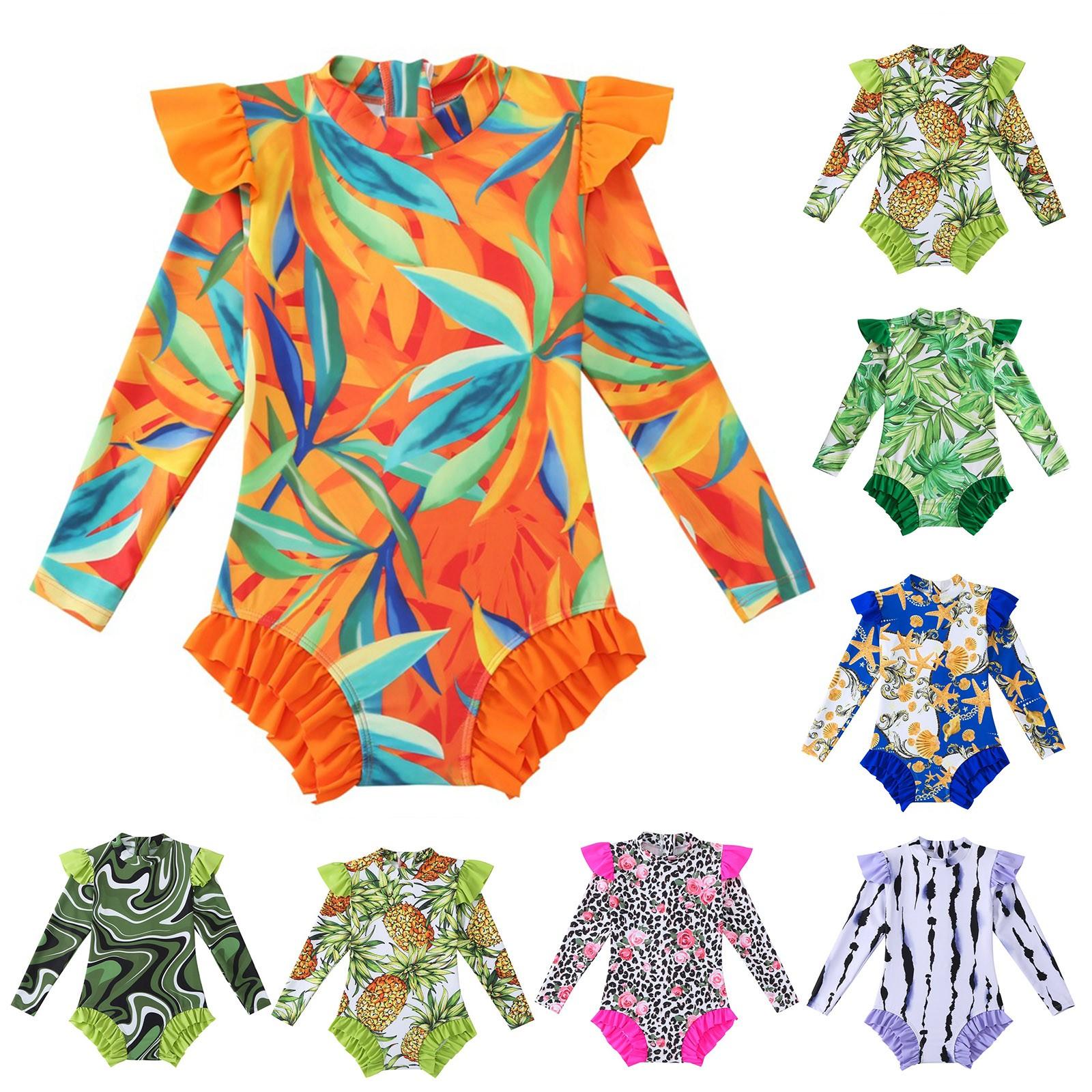 Excellent stuff Children's printed one-piece swimsuit with small flying sleeves 104 legergroene kleur