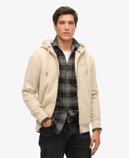 Superdry Mannen Essential Logo Hoodie met Rits Beige