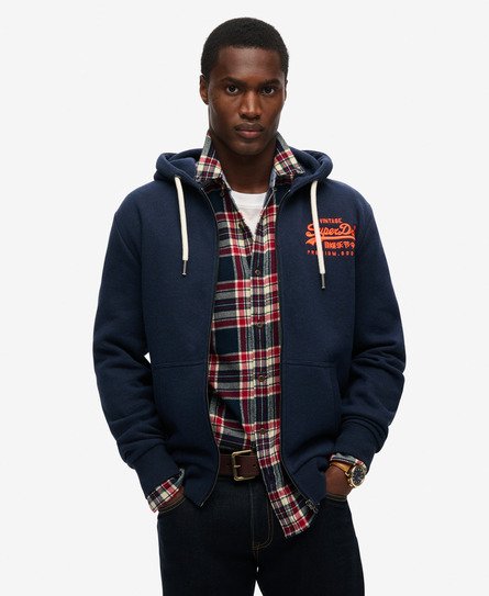Superdry Mannen Hoodie met Neonprint en Vintage Logo Blauw