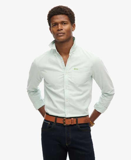 Superdry Mannen Oxford Overhemd met Lange Mouwen Groen