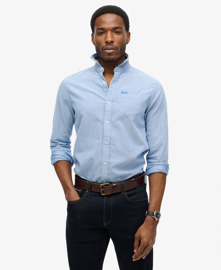 Superdry Mannen Oxford Overhemd met Lange Mouwen Blauw