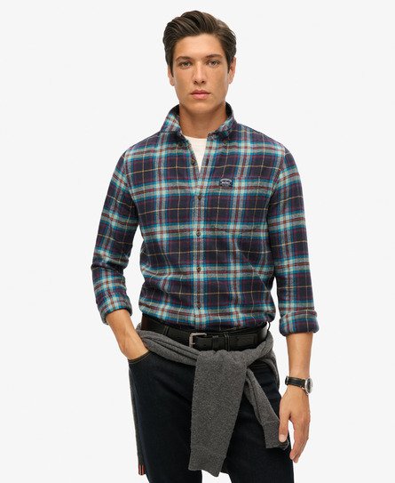 Superdry Mannen Katoenen Houthakkersoverhemd met Lange Mouwen Blauw