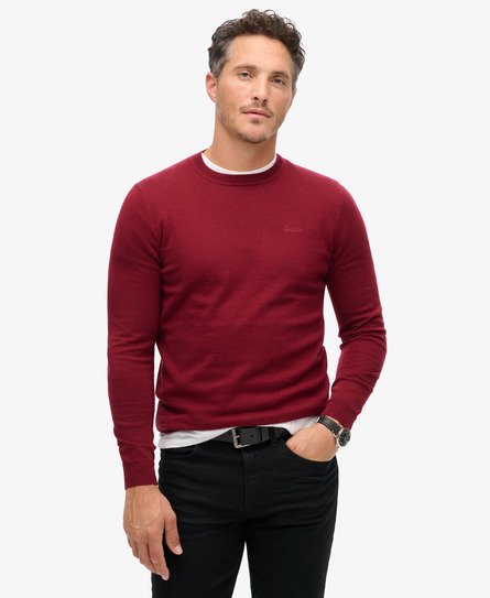 Superdry Mannen Trui met Ronde Hals van Biologisch Katoen en Kasjmier Rood