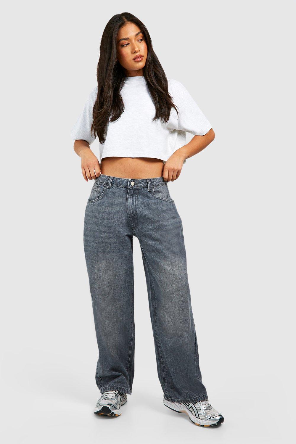 Boohoo The Petite Boyfriend Jeans, Mid Grey
