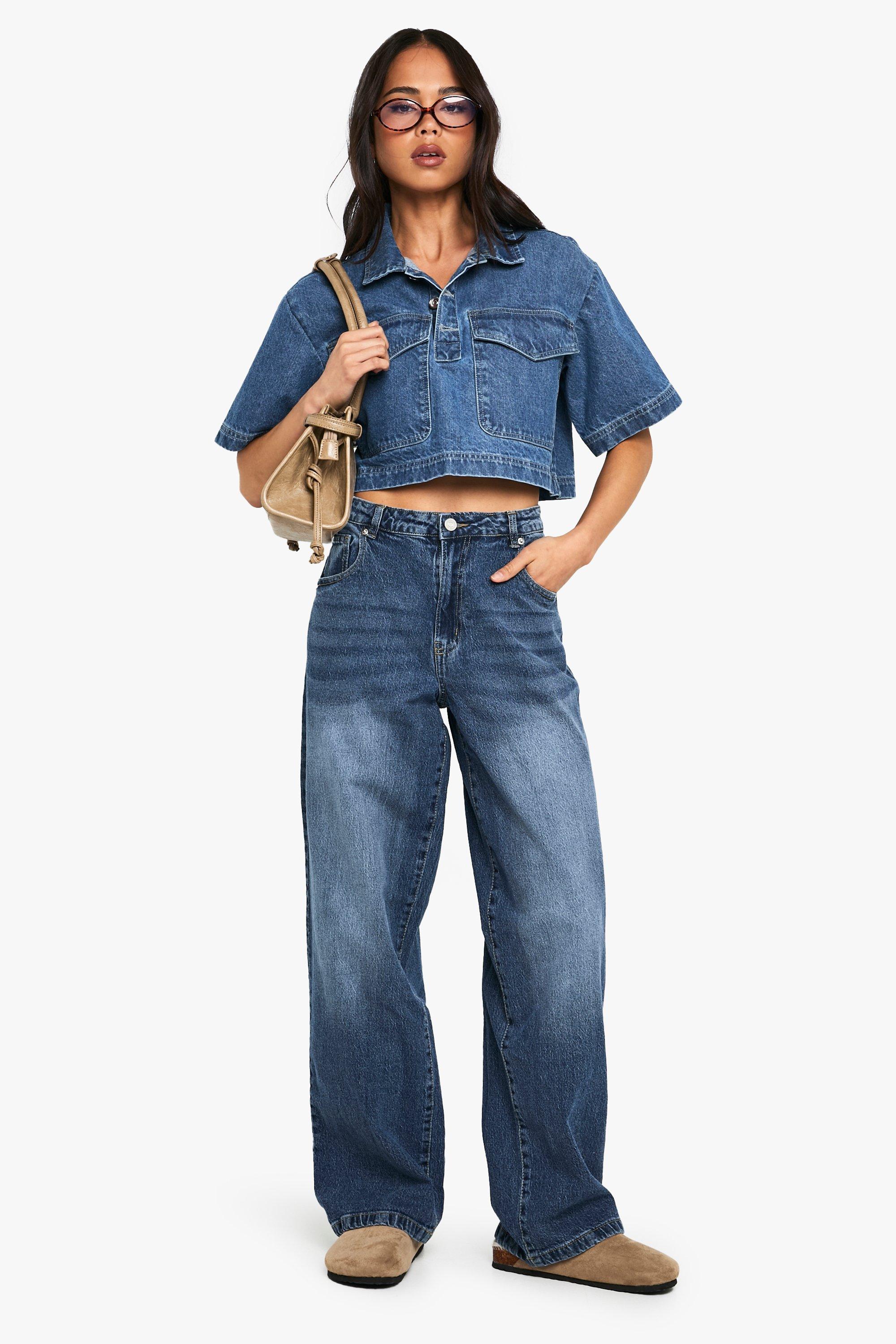 Boohoo Basic Boyfriend Jeans, Acid Wash Dark Blue