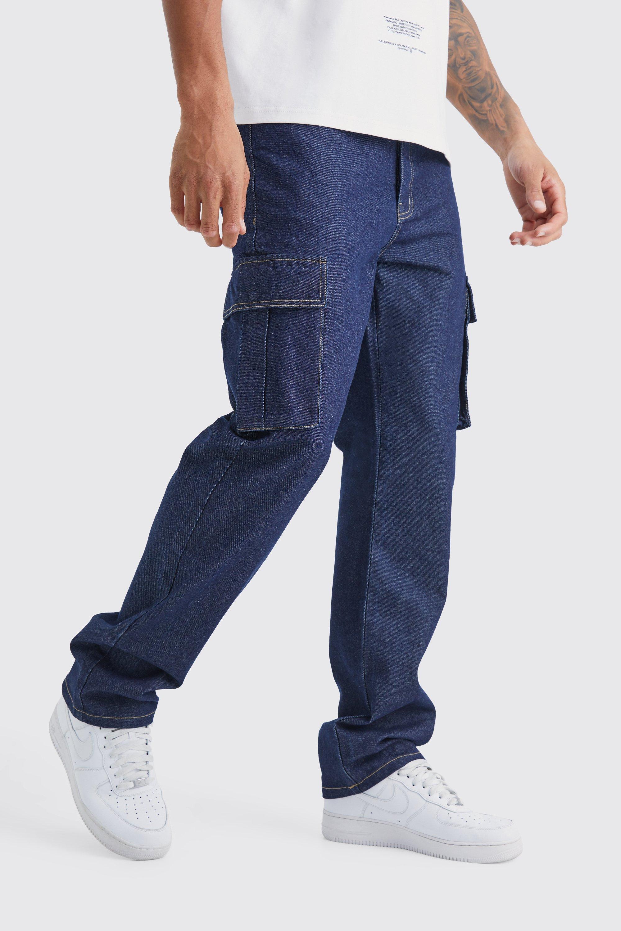 Boohoo Tall Onbewerkte Baggy Cargo Jeans, Indigo