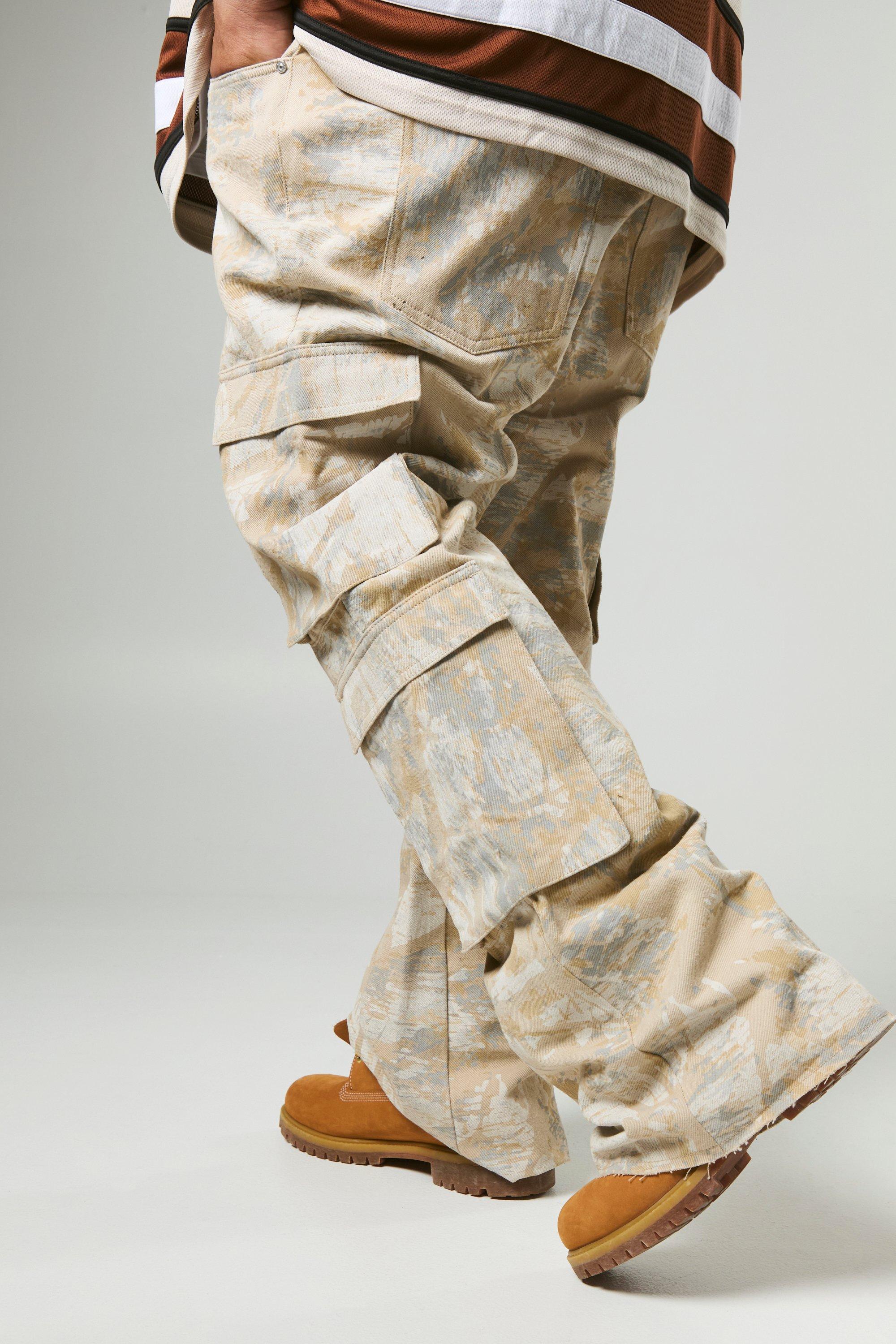 Boohoo Plus Flared Camo Cargo Slim Fit Jeans, Stone