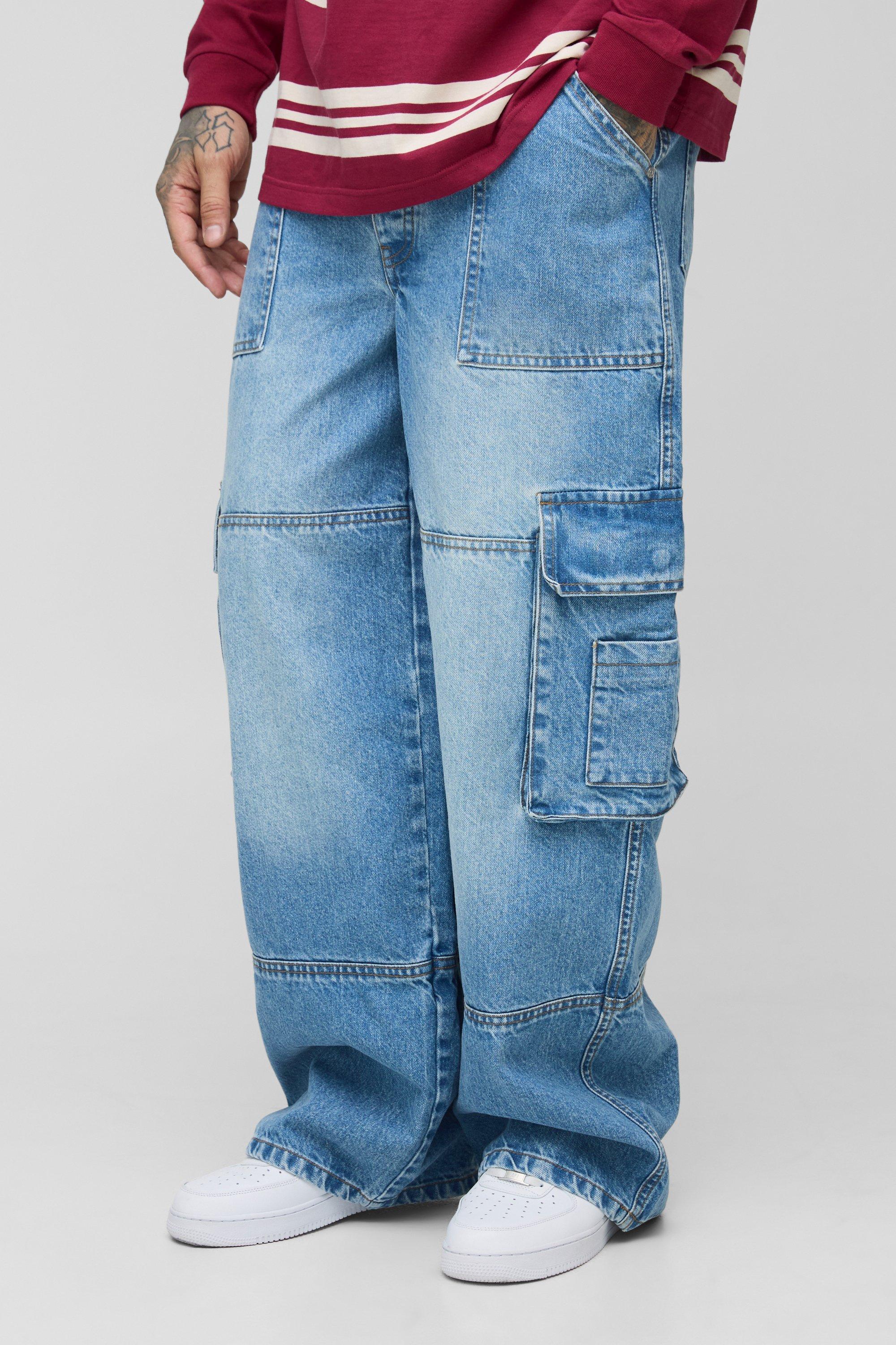 Boohoo Tall Baggy Cargo Jeans, Light Wash