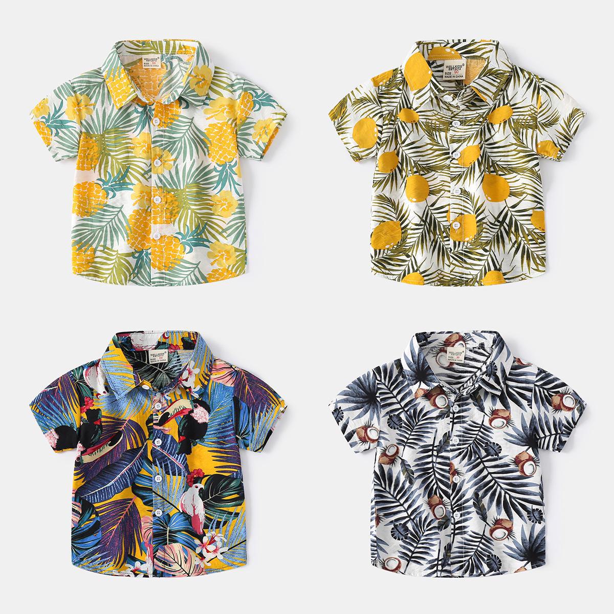 Top Men Wardrobe Zachte Hawaiiaanse overhemden met korte mouwen voor jongens - Casual kinderoverhemden 120cm