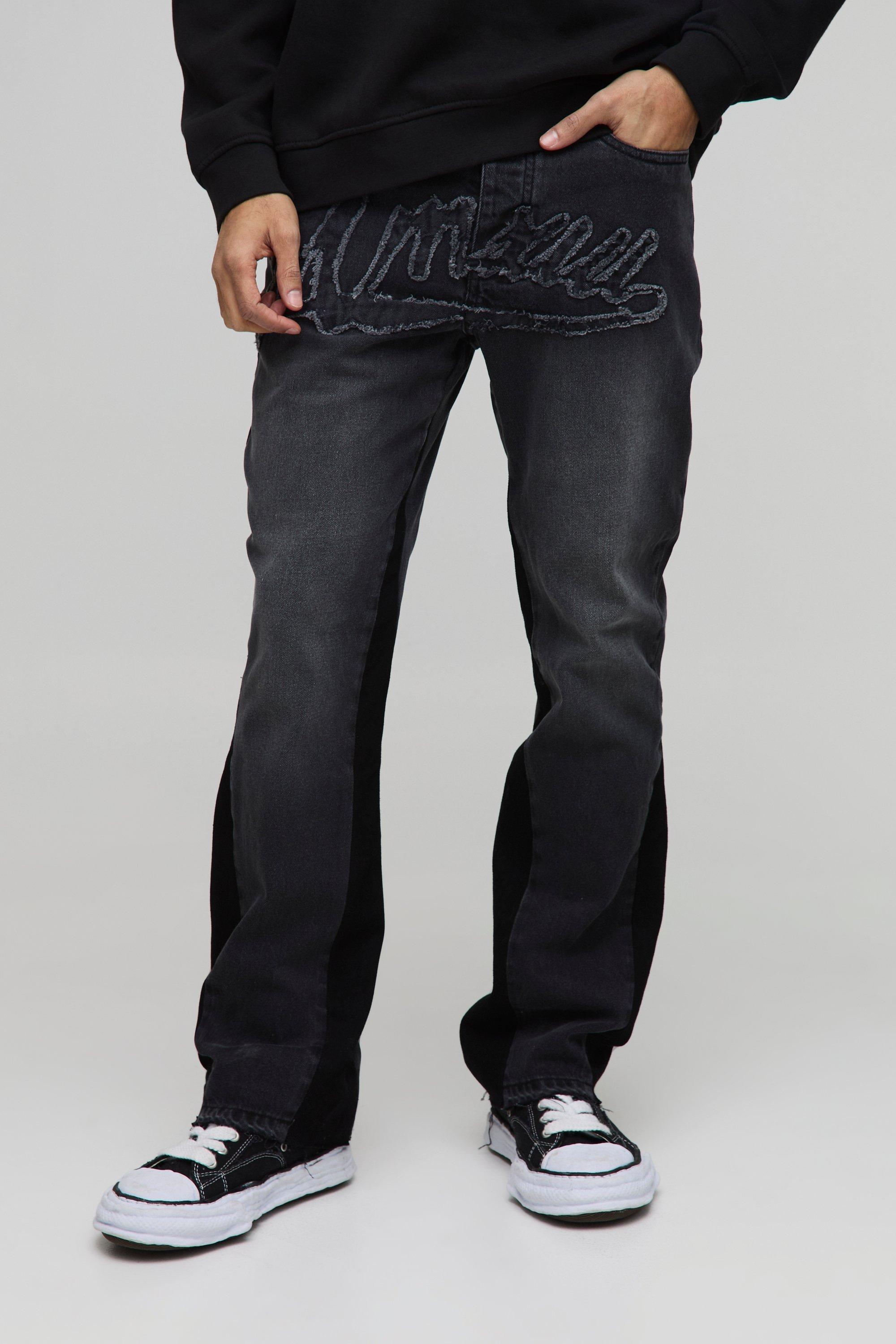 Boohoo Slim Fit Flared Mmxiii Jeans Met Gusset Detail, Washed Black
