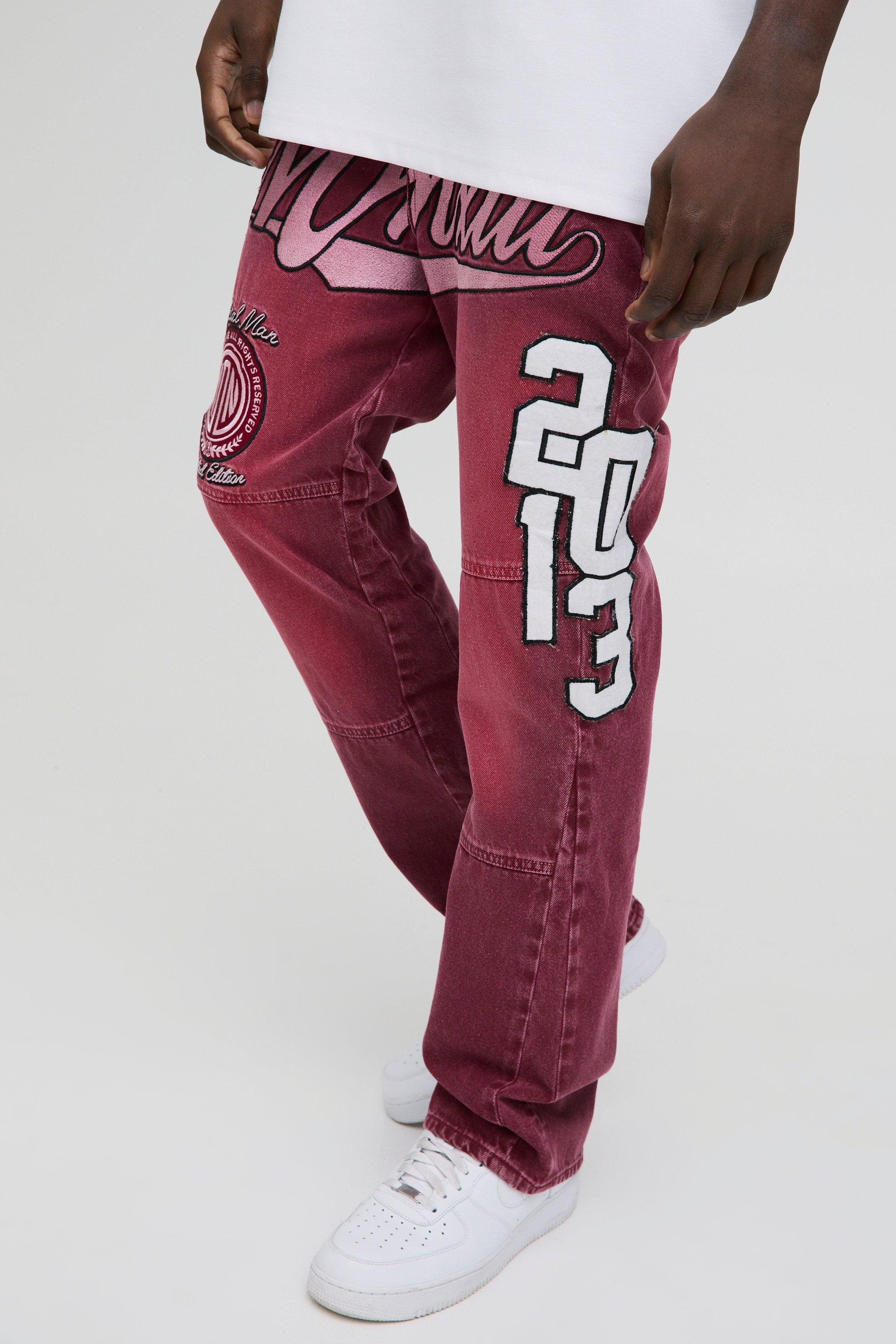 Boohoo Gebleekte Flared Slim Fit Jeans Met Badge En Gusset, Red