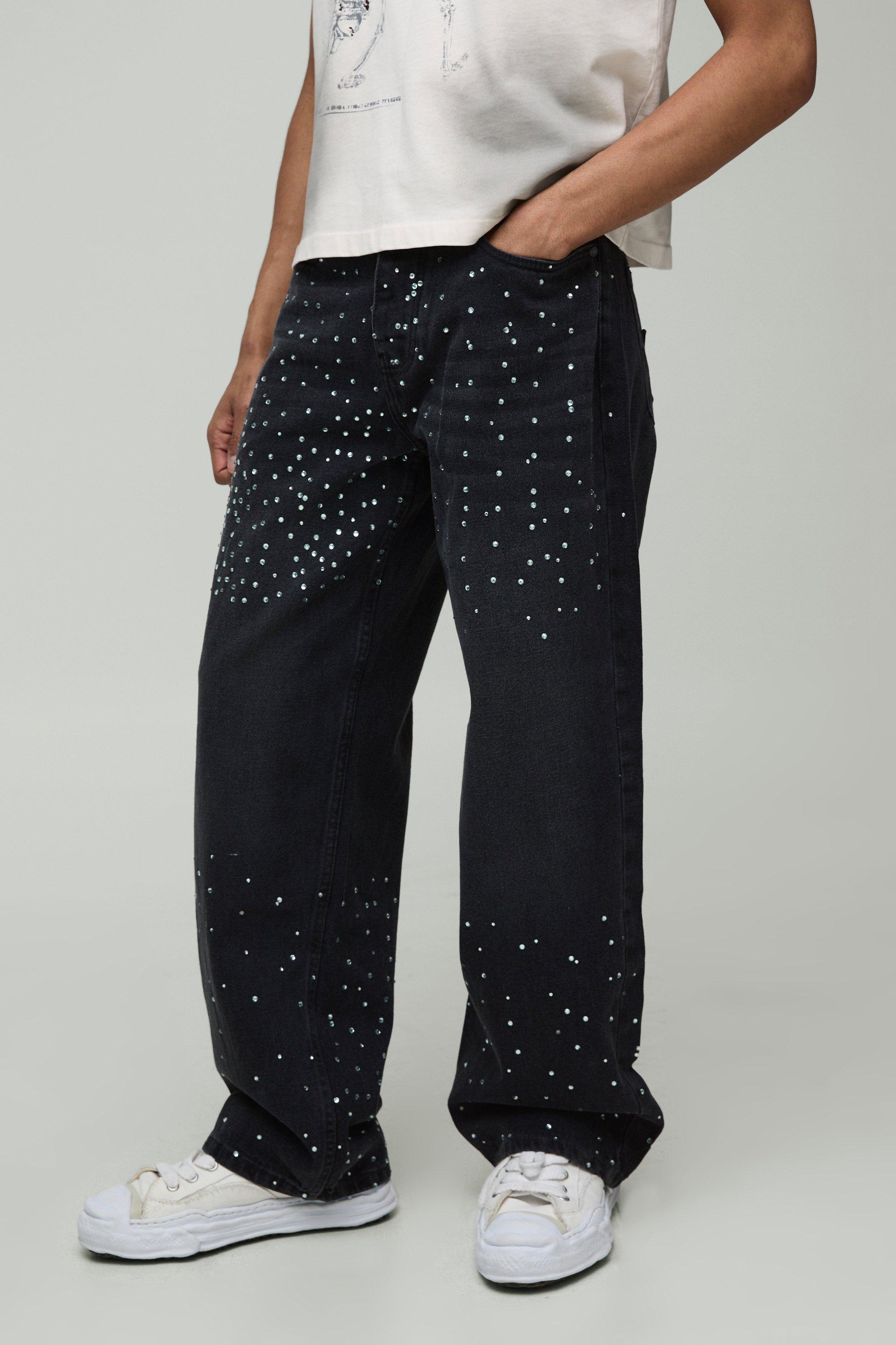 Boohoo Baggy Jeans Met Steentjes En Sterren Zakken, Washed Black