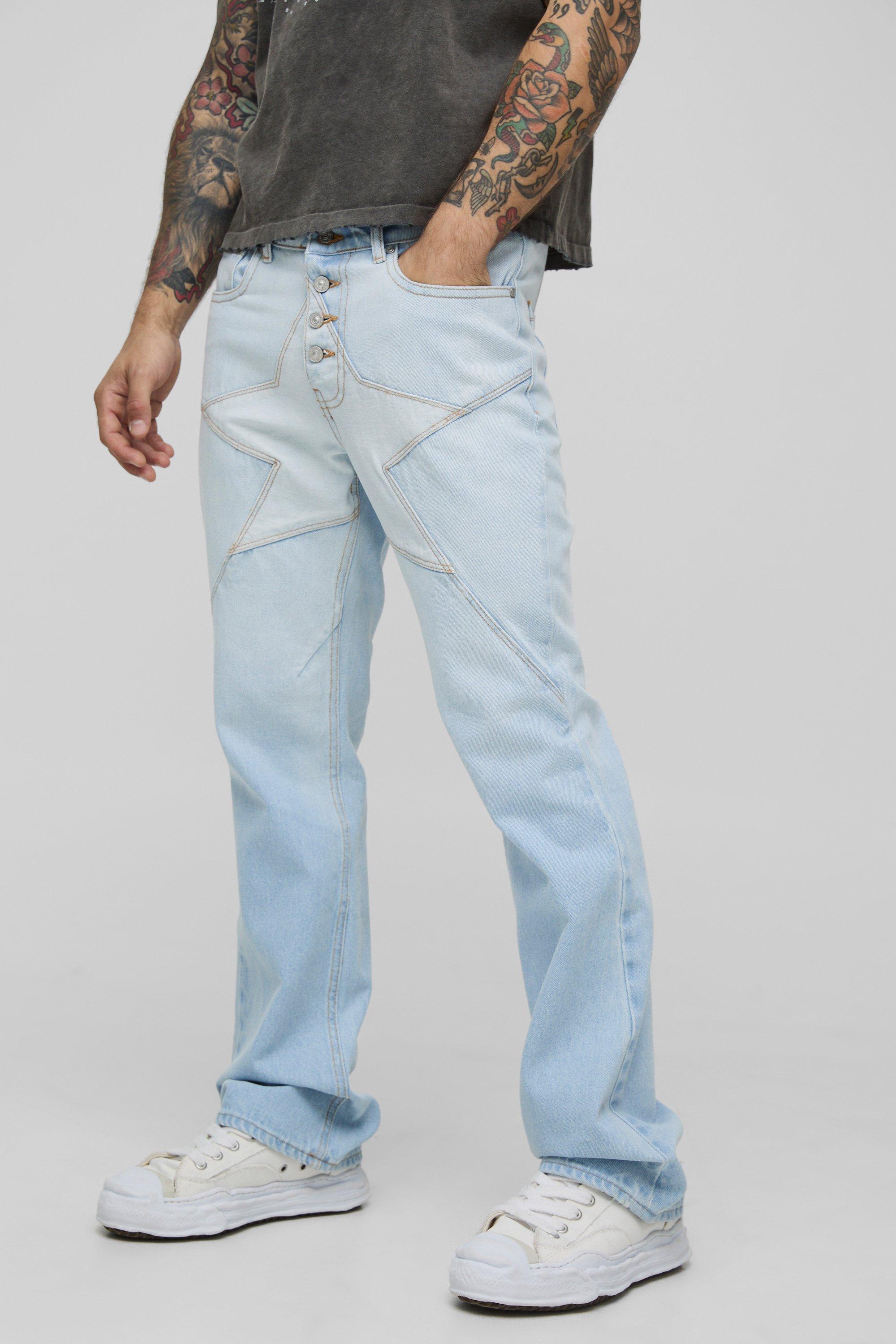 Boohoo Flared Slim Fit Jeans Met Naaddetail En Knopen, Light Wash