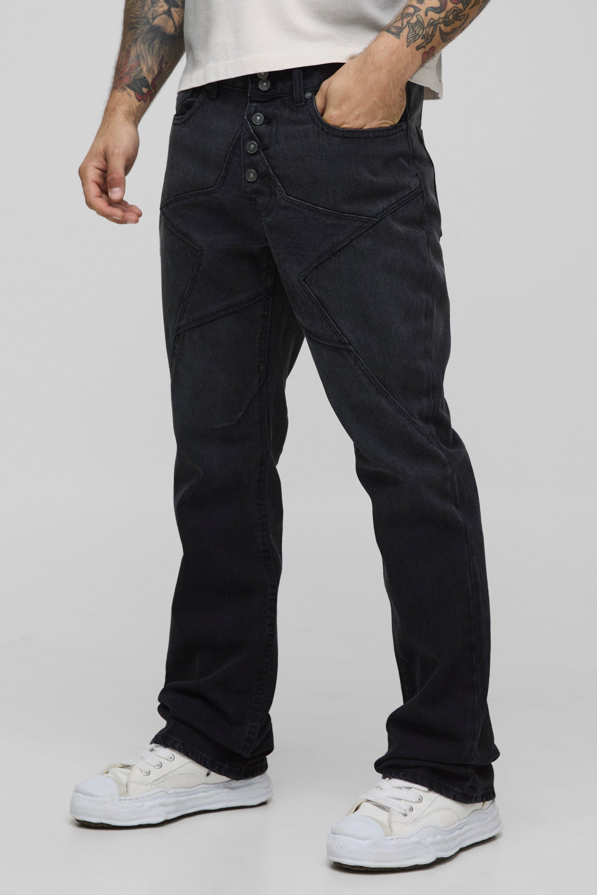 Boohoo Flared Slim Fit Jeans Met Naaddetail En Knopen, Washed Black
