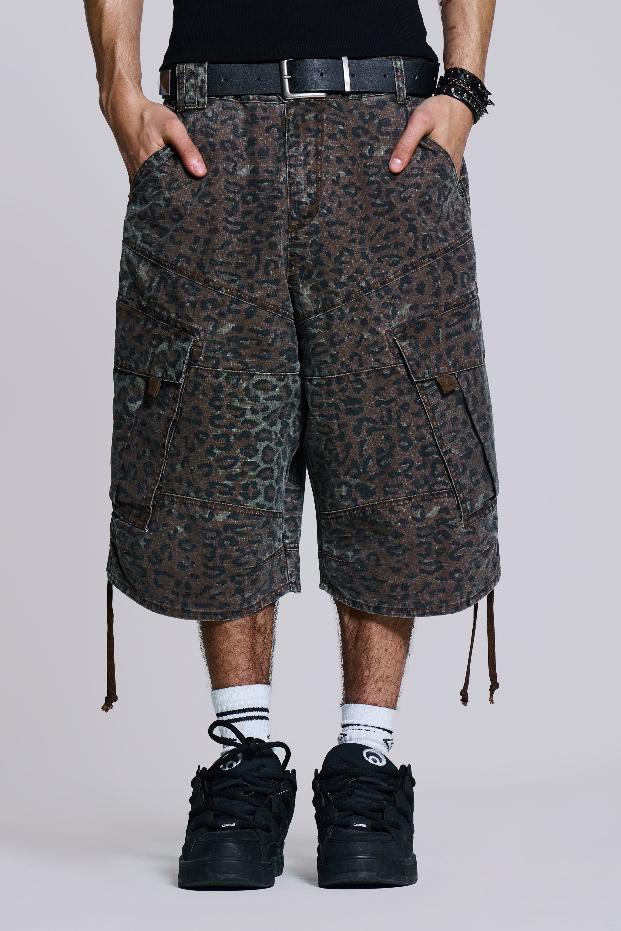 Jaded Man Charcoal Leopard Cadet Baggy Shorts