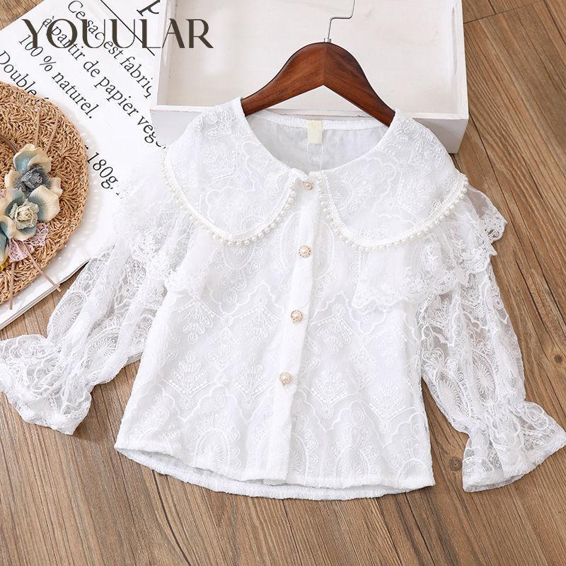 YOUULAR Nieuwe Teen Wahite Lace Meisjes Shirts Blouses Lente Schattige Baby Kinderen Tops Kinderkleding 2T