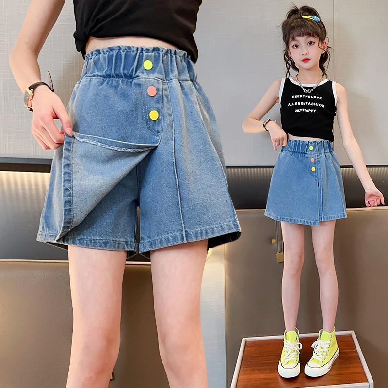Mysterious Gift Meisjes Shorts Zomer Kinder Denim Shorts Voor Kinderen Broeken Casual Strand Shorts Broeken Voor Tienermeisjeskleding 170 blauw