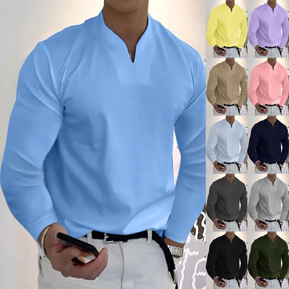 Cloudy and sunny days Plus Size 5XL Heren Elegante Polo Shirts 2022 Lange Mouw Effen Kleur Pocket Shirt Mannelijke Top Truien Sexy Mannen dagelijkse Kleding S geel