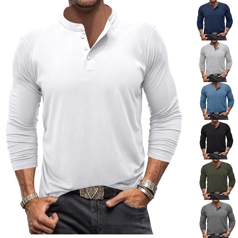 Fashion human Heren T-shirt met lange mouwen, ronde hals, Henley-shirt, modieuze heren bodyshirts, veelzijdige casual tops M denimblauwe kleur