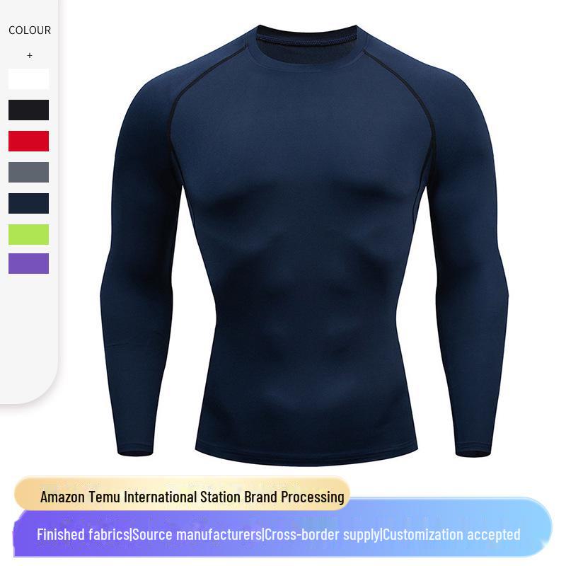 Top Men Wardrobe Heren 2024 Quick-Dry hardloop- en trainingstights met lange mouwen - effen kleur, ademend, elastisch, ronde hals fitnesskleding. Asian size S (European and American size XXS) Vloot