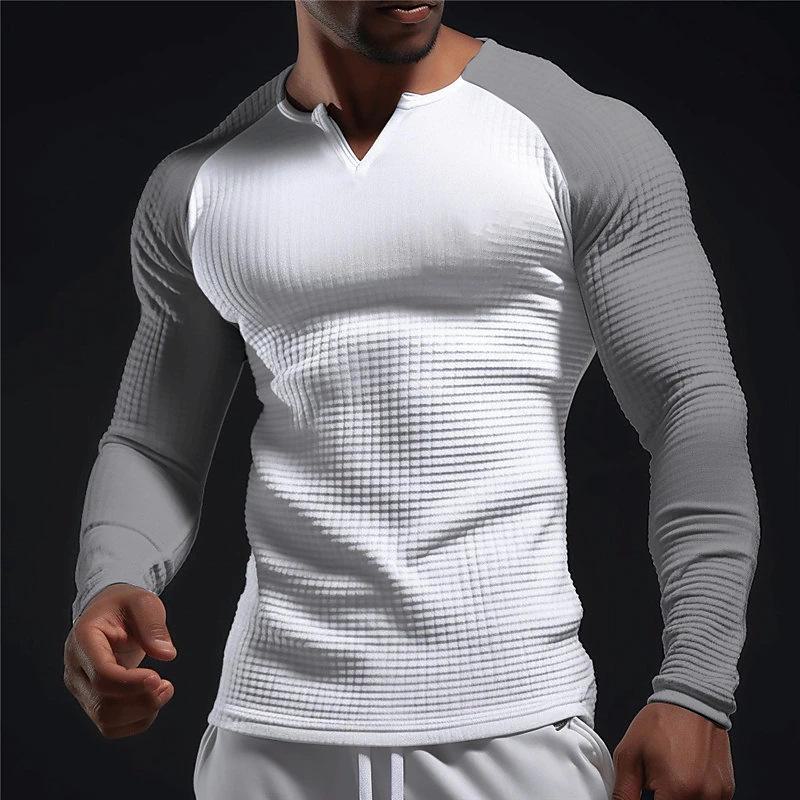 Top Men Wardrobe TUME Color Block Waffle T-shirt met lange mouwen voor heren, voor lente en zomer M zwart