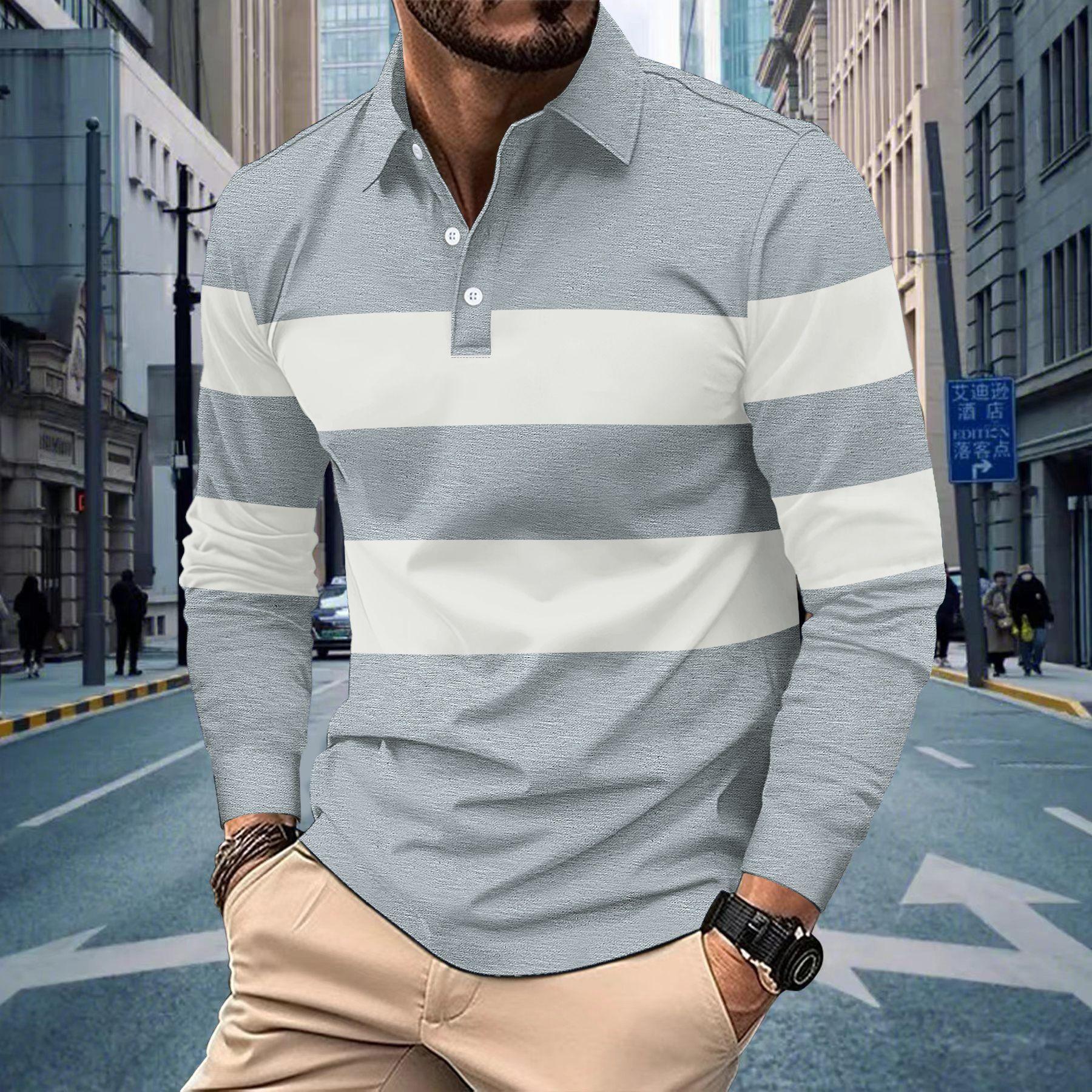 Fashion human Nieuwe lange mouwen gestreepte revers casual T-shirt voor heren, POLO-shirt S legergroene kleur
