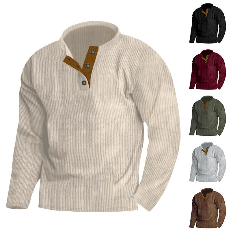 Fashion human Nieuwe heren outdoor corduroy casual ronde hals effen kleur lange mouw sweatshirt S zwart