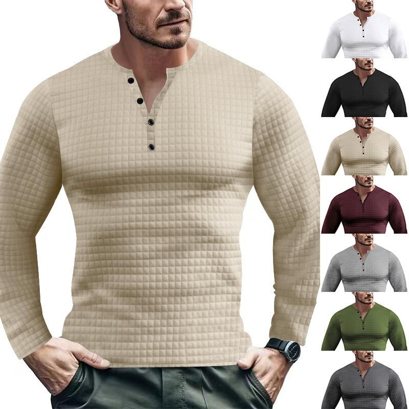 Fashion human Heren herfst en winter casual lange mouwen t-shirt effen kleur V-hals Slim pullover gebreid overhemd heren M legergroene kleur
