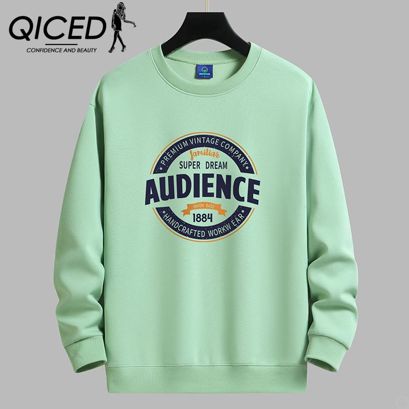 QICED Herfstkleding Herfst O-hals Casual bedrukte heren lange tops Onderhemd Lange mouwen shirts M wit