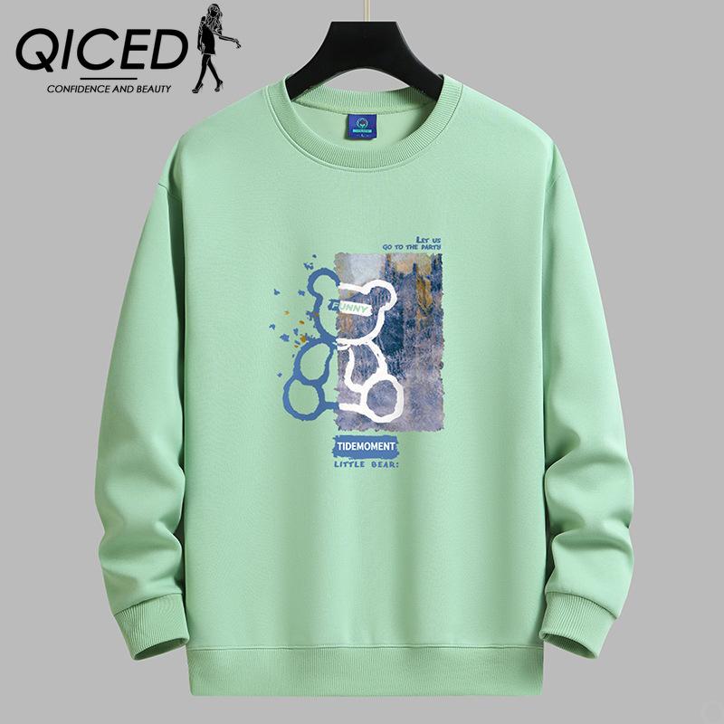 QICED Herfstkleding Herfst O-hals Casual bedrukte heren lange tops Onderhemd Lange mouwen shirts M wit