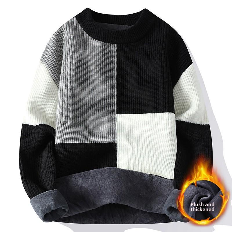VantaGoods Heren 2024 Contrast Color Turtleneck Trui: Winter Plus Fluwelen Dikke Brei, Losse Warme Onderkleding 3XL
