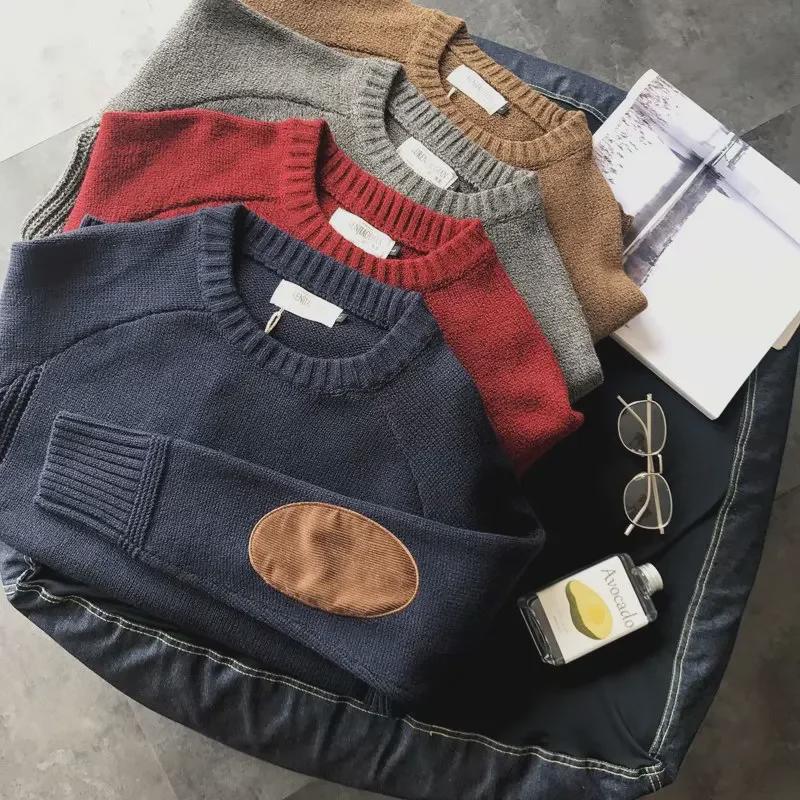 VantaGoods Heren Japanse Retro Ronde Hals Patch Trui - Herfst/Winter Koreaanse Stijl Warme Trui 4XL rood