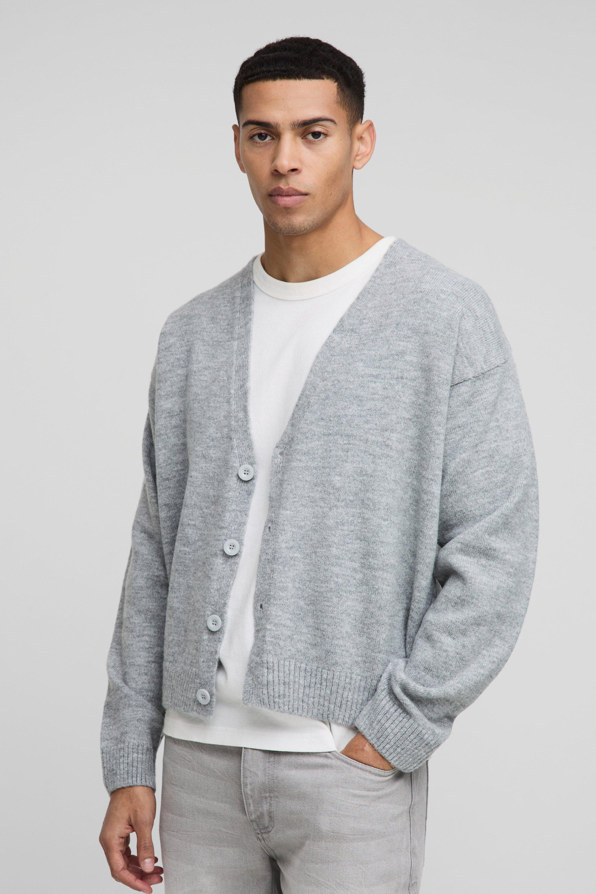 Boohoo Oversized Pluizige Boxy Drop Shoulder Cardigan, Grey