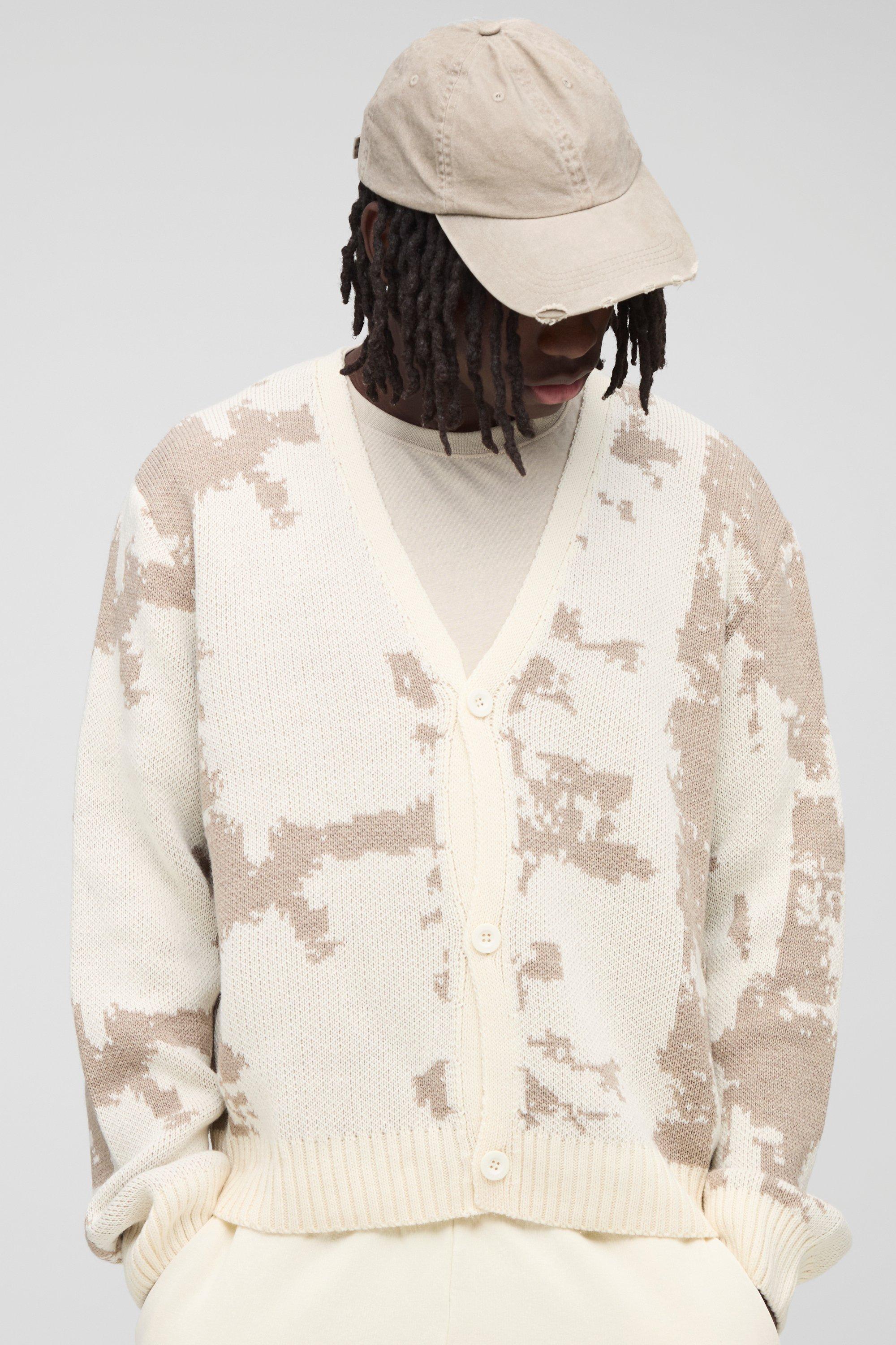Boohoo Gebreide Boxy Jacquard Cardigan, Ecru