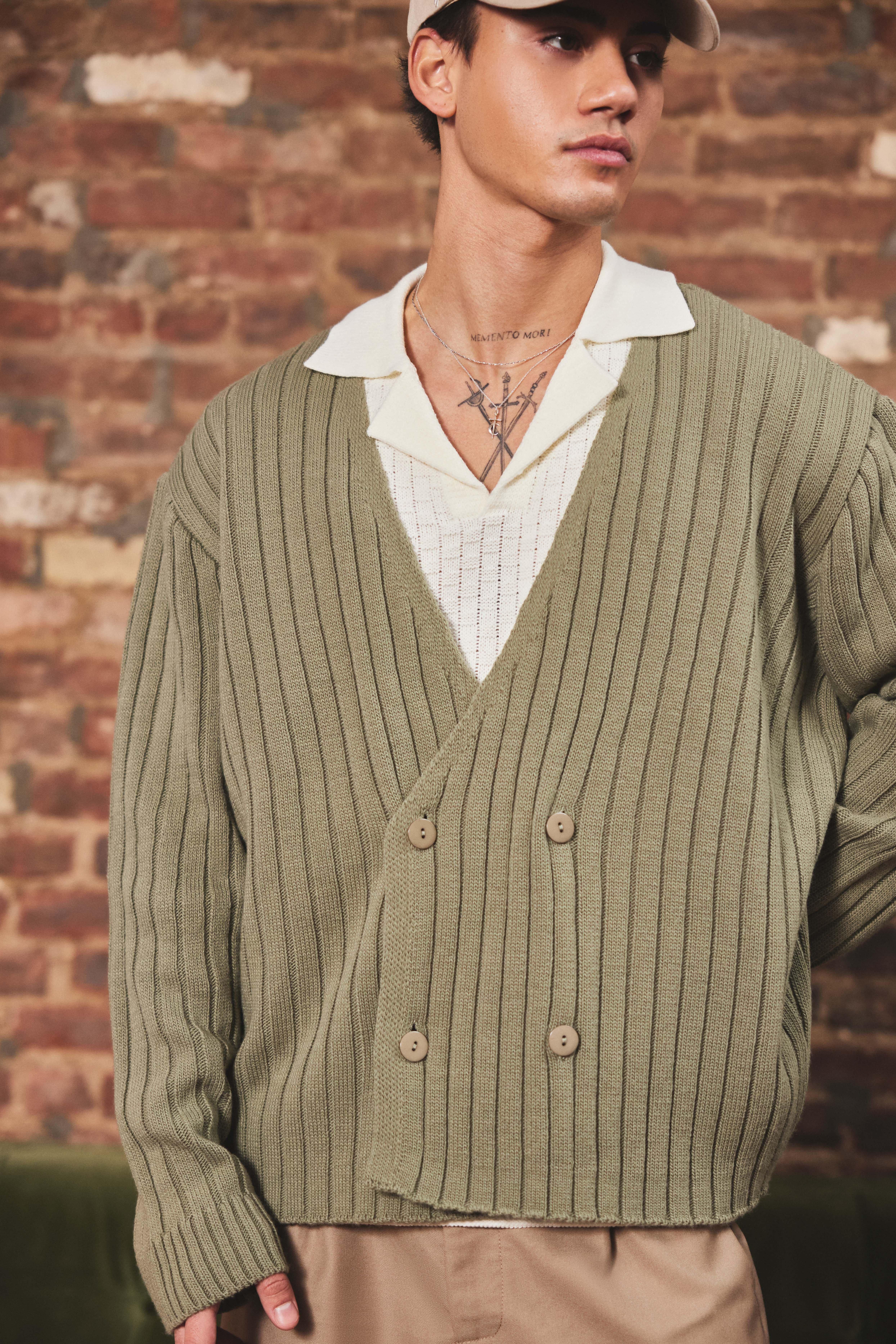 Boohoo Boxy Wikkel Cardigan, Khaki