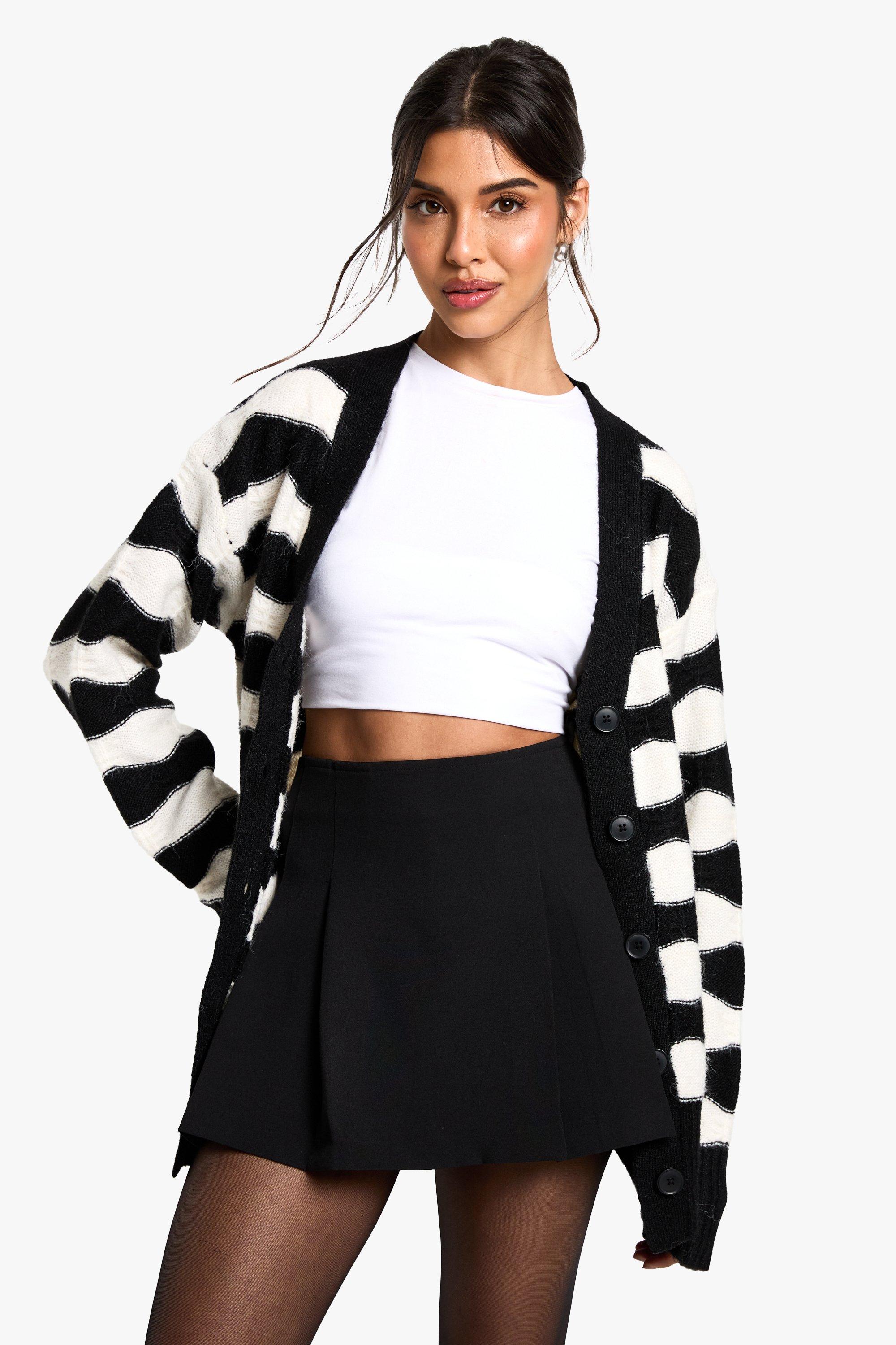 Boohoo Gestreepte Oversized Gebreide Chevron Cardigan, Mono